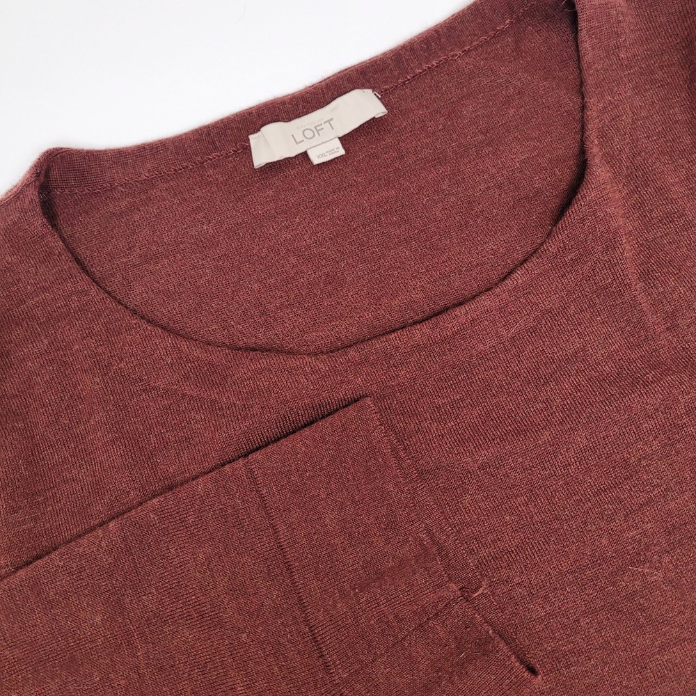 Loft Sweater Womens XXL Burgundy Excellent Wool Blend Scoop Neck‎ 3/4 Sleeve Top